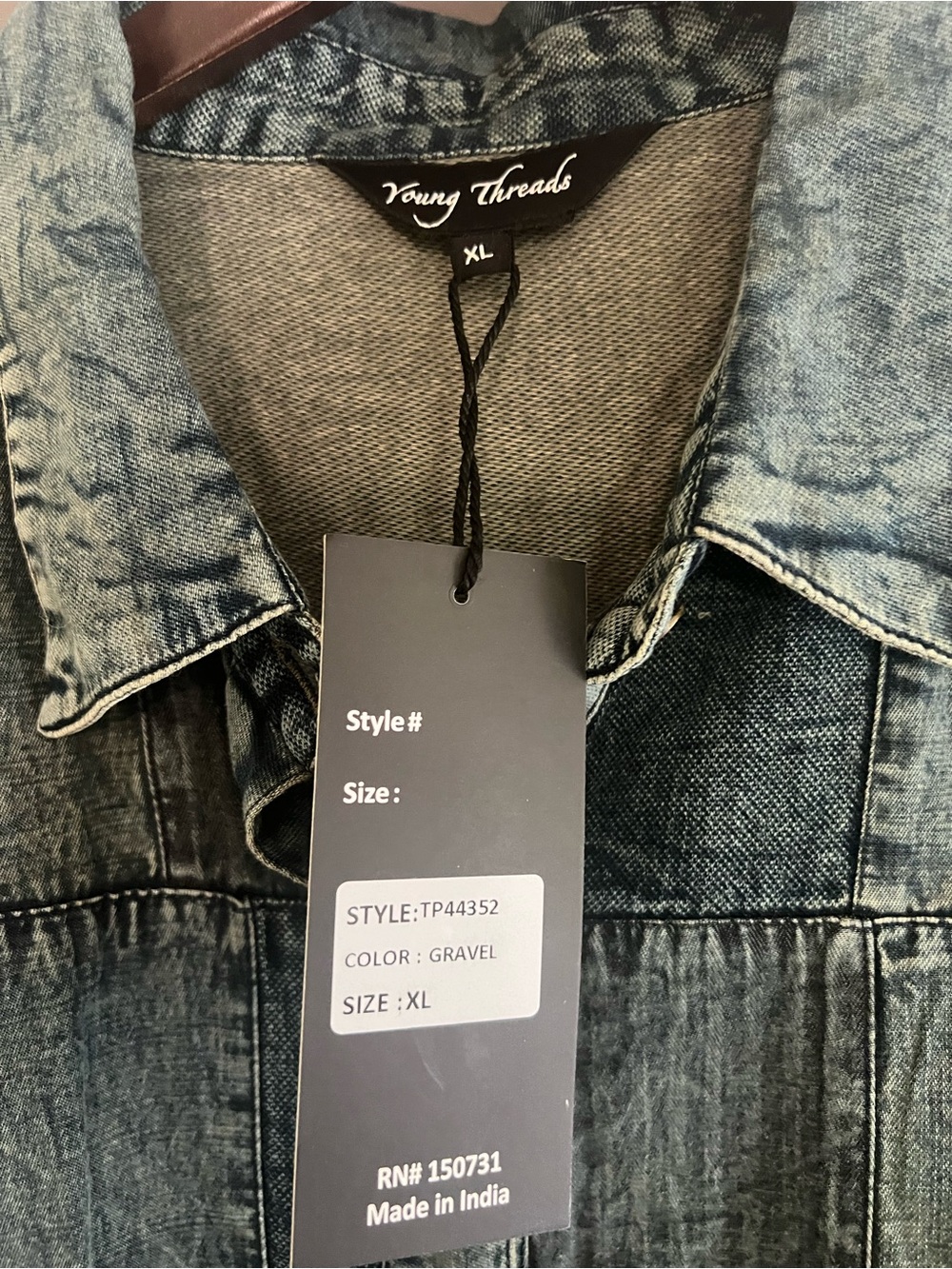 Young Threads Patchwork Washed Denim Button-Up Boho Shirt Jacket with pockets. - Picture 3 of 6